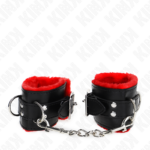 KINK - POLSINI IMBOTTITI IN PELLICCIA CON FORI QUADRI CINTURA ROSSA E NERA REGOLABILE 17-29 CM X 6 CM - immagine 3