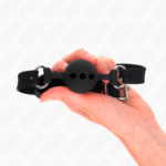 KINK - BAVAGLIO IN SILICONE INTERO 55 x 2 CM CON SFERA DA 4 CM MISURA S NERO REGOLABILE 35-51 CM - immagine 4