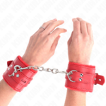 KINK - POLSINI IMBOTTITI IN PELLICCIA CON FORI QUADRI ROSSO E CINTURA ROSSA REGOLABILE 17-29 CM X 6 CM - immagine 4