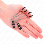 KINK - PINZE PER CAPEZZOLI SOTTILI ORO CON 3 PERLINE DI VETRO NERE 7 CM - immagine 3