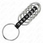 KINK - 7 ANELLI PER PENE IN METALLO DA 3,2 CM A 5 CM COLLEGATI DA PELLE - immagine 4