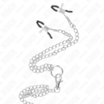 KINK - ANELLO PER PENE IN METALLO CROMATO TRIPLO DA 3 CM A 4,5 CM CON CATENA IN METALLO DA 26 CM E CLIP PER CAPEZZOLI - immagine 4