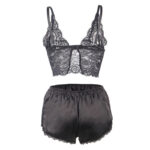 SUBBLIME - 953911 CAMICIA DA NOTTE IN SETA E PIZZO + SLIP NERO S/M - immagine 6