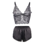 SUBBLIME - 953911 CAMICIA DA NOTTE IN SETA E PIZZO + SLIP NERO S/M - immagine 5