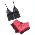 SUBBLIME - 953966 VESTAGLIA DA NOTTE CASUAL IN SETA + PANTALONI IN PIZZO NERO/ROSSO L/XL - immagine 9