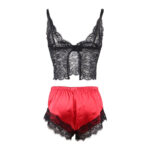 SUBBLIME - 953966 VESTAGLIA DA NOTTE CASUAL IN SETA + PANTALONI IN PIZZO NERO/ROSSO L/XL - immagine 8
