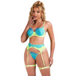SUBBLIME - 955328 COMPLETO REGGISENO CON PIZZO E LINEE GIARRETRICI VERDE E BLU L/XL - immagine 4