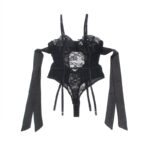 SUBBLIME - 955502 BODY IN PIZZO CON FIOCCHI E GIARRETTIERE NERO L/XL - immagine 6